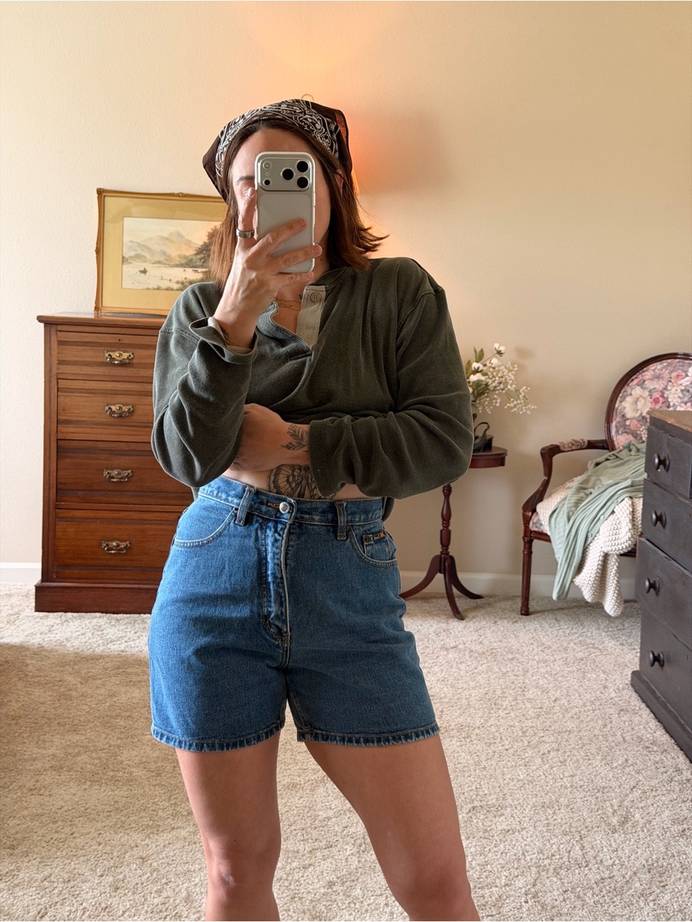 Vintage Route66 High-Waist Classic Denim Shorts